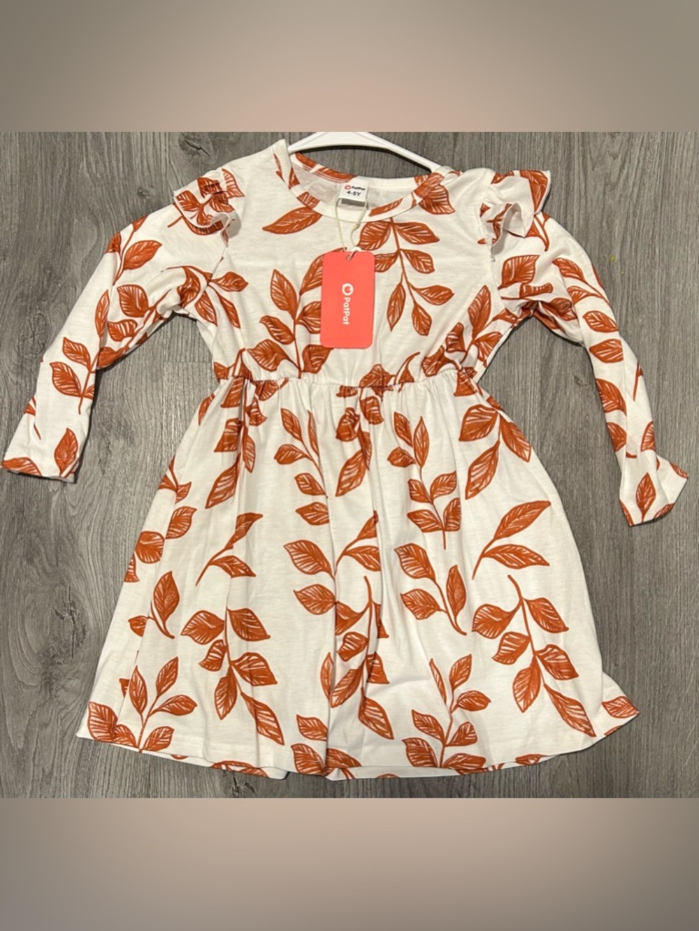 NWT Pat Pat Size 4-5T White and Burnt Orange Longsleeve Light Weight Dress